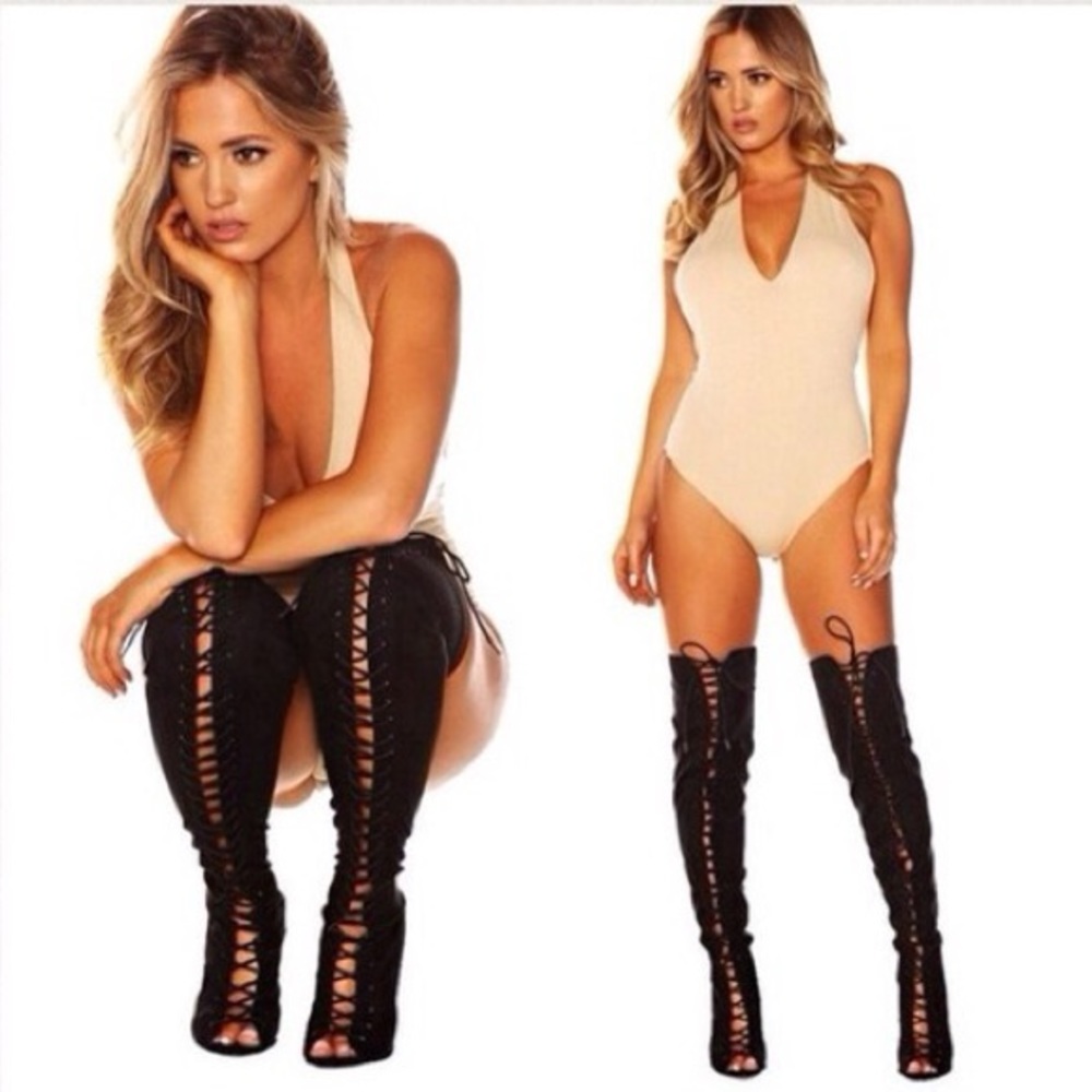 BEBE "TRACY" LACE UP THIGH HIGH BOOTS!